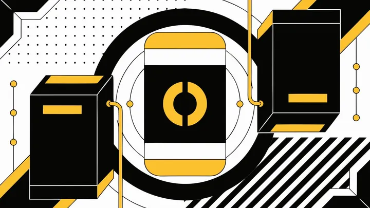 Abstract flat-vector editorial illustration for "Firebase AI Logic Puts Gemini in Apple Foundation Models"